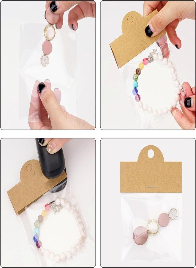 Zenomia Paper Jewelry Package Bags with Kraft Hanging Cards Small Business, Hanging Display Cards, Bracelet, Earring, Keychain, Brown 50pcs(3.14x2.36in) - Image 2